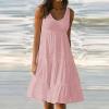 2024 Summer Sundress Women Sleeveless Tiered Ruffle Swing Dresses Solid Beach Tank Dress Holiday Midi Sun Dresses Pink view 2