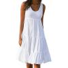 2024 Summer Sundress Women Sleeveless Tiered Ruffle Swing Dresses Solid Beach Tank Dress Holiday Midi Sun Dresses White view 1
