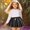 Auranso Girls Metallic Skater Skirt Sparkly Shiny Flared Pleated A-Line Mini Skort Black 5-6T view 3