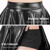 Auranso Girls Metallic Skater Skirt Sparkly Shiny Flared Pleated A-Line Mini Skort Black 5-6T view 4