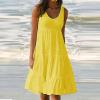 2024 Summer Sundress Women Sleeveless Tiered Ruffle Swing Dresses Solid Beach Tank Dress Holiday Midi Sun Dresses Yellow view 2