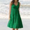 2024 Summer Sundress Women Sleeveless Tiered Ruffle Swing Dresses Solid Beach Tank Dress Holiday Midi Sun Dresses Green view 2