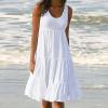 2024 Summer Sundress Women Sleeveless Tiered Ruffle Swing Dresses Solid Beach Tank Dress Holiday Midi Sun Dresses White view 2