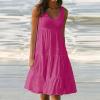 2024 Summer Sundress Women Sleeveless Tiered Ruffle Swing Dresses Solid Beach Tank Dress Holiday Midi Sun Dresses Hot Pink view 2
