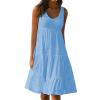 2024 Summer Sundress Women Sleeveless Tiered Ruffle Swing Dresses Solid Beach Tank Dress Holiday Midi Sun Dresses Sky Blue view 1