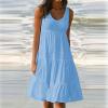 2024 Summer Sundress Women Sleeveless Tiered Ruffle Swing Dresses Solid Beach Tank Dress Holiday Midi Sun Dresses Sky Blue view 2