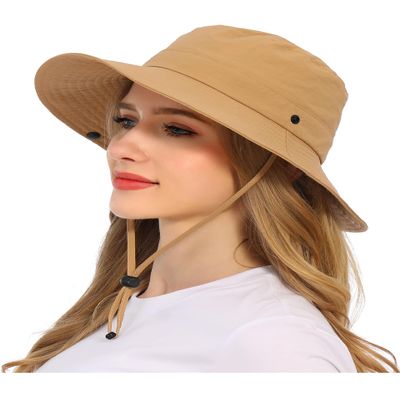 Rulala Fancy Solid Packable Sun Hat for Women and Men Wide Brim Waterproof Beach Bucket Hats UPF 50+ (Khaki)