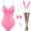 Women Velvet Bunny Costume Bunny Girl Suit Costume Senpai Cosplay One Piece Bodysuit Stockings Set(Pink S) view 1