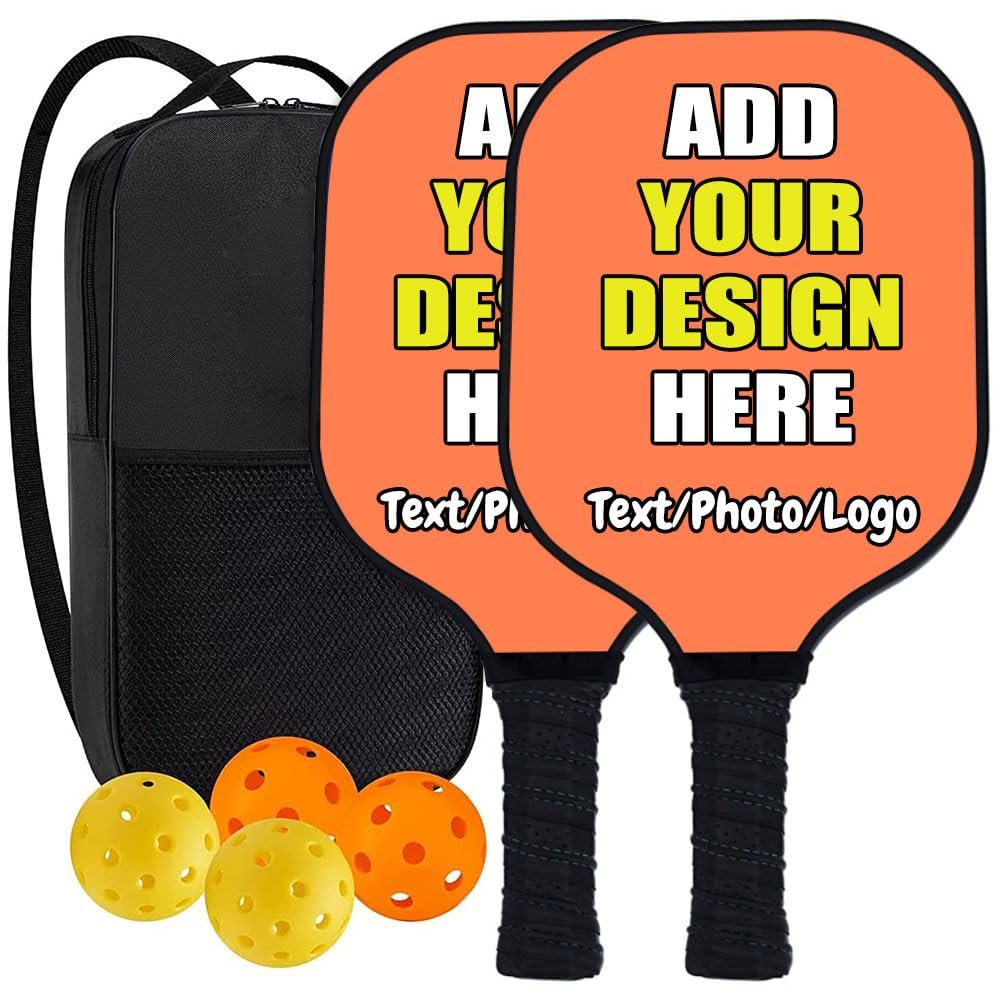 Zbgfjnx Custom Pickleballs Paddles Set, 2 Pickle Ball Rackets 4 Balls and 1 Storage Bag, Personalized with Your Photo Text for Adults, As Customized Unique, Coral