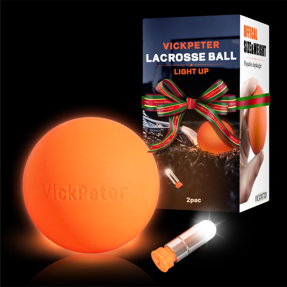 Glow in the Dark Lacrosse Ball - Night Practice & Training Equipment for All Ages | 2 Pack Official Size & Weight | Indoor/Outdoor Lacrosse Ball with Led Lights | Ideal Sports Gifts for Boys/Girls