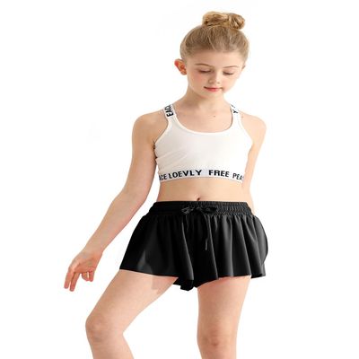 Girls Flowy Shorts,Youth/Toddler Butterfly Elegant Black Shorts with Spandex Liner 2-in-1 for Running,Sports,Athletic,Fitness,Tennis 12-13 Years