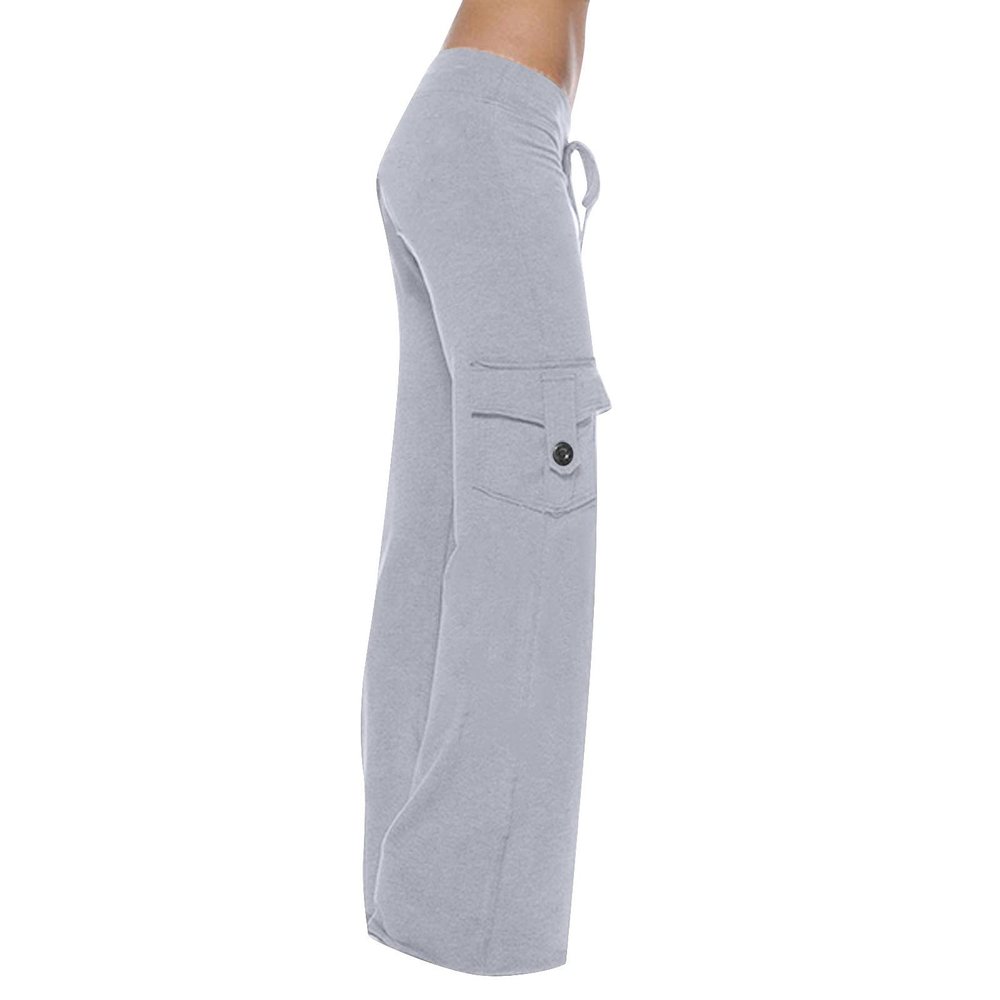 NATHGAM Womens Cargo Pants High Waisted Multiple Pockets Trousers Baggy Athletic Joggers Drawstring Workout Sweatpant Trouser Gray