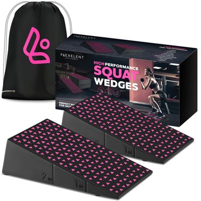 Flexelent Squat Wedge Block Pair - Heel Elevated Squat Wedge for Deeper Squats, Heavy Lifting and Better Form - 17 Angle Exercise Wedges, Slant Board for Squats with Carry Backpack - Pink Power