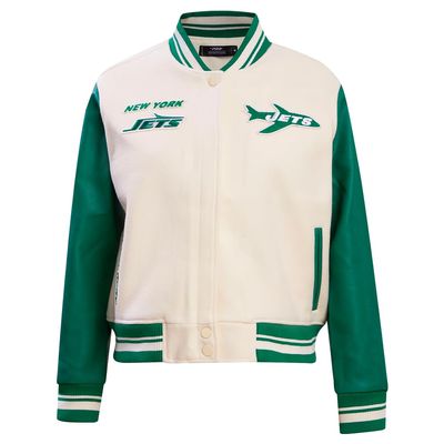 Pro Standard Womens NFL New York Jets Retro Classics Varsity Jacket Eggshell/Kelly Green XL
