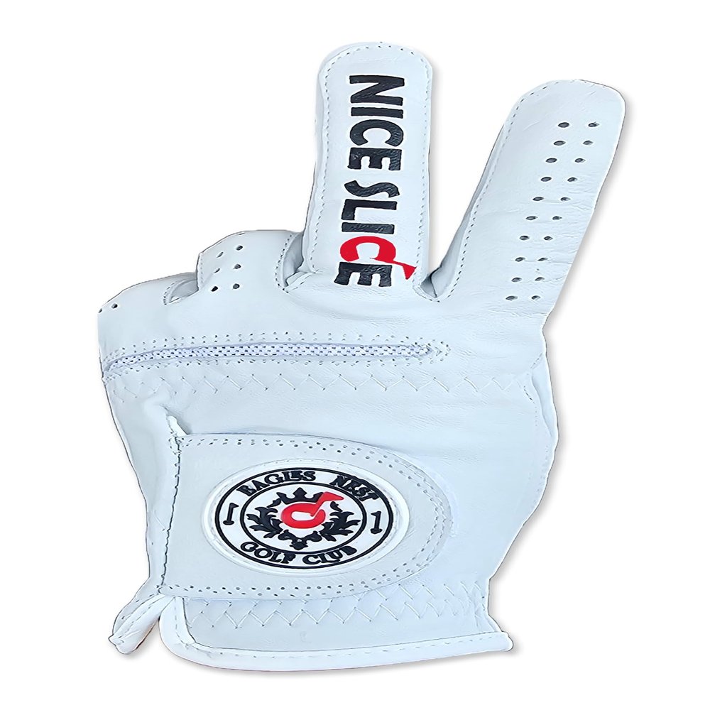 Nice Slice Funny Golf Glove - Premium 100% Cabretta Leather ShockerGolf Attire and Essentials for Men, Fun Golfer Gag Gift, Adult Right or Left Hand, Small to XXL Sizes Ball Cart