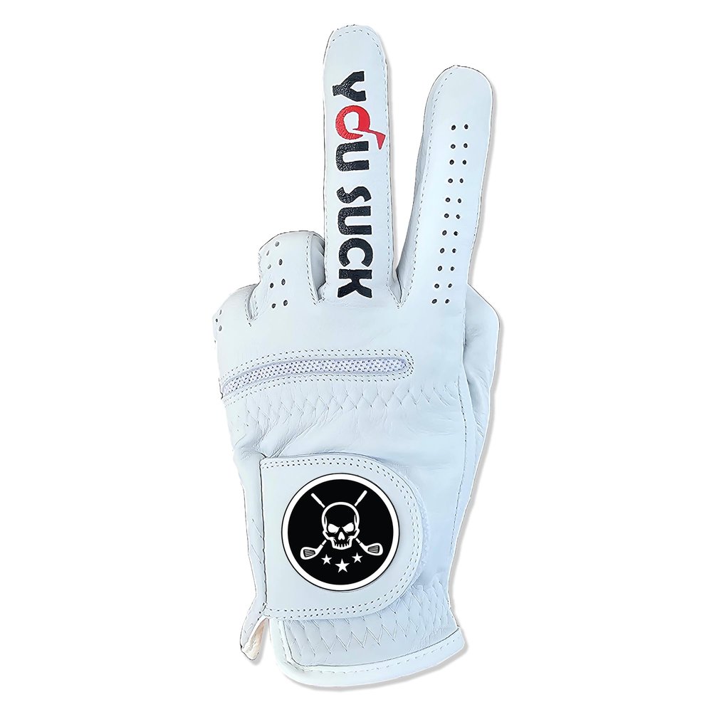 You Suck Funny Golf Glove - Premium 100% Cabretta Leather Shocker Golf Gloves Golf Attire and Essentials for Men, Fun Golfer Gag Gift, Right or Left Hand, Small to XXL Sizes
