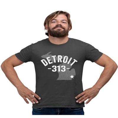 5X-Large Heather Black Mens Detroit Michigan 313 Area Code T-Shirt