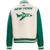 Pro Standard Womens NFL New York Jets Retro Classics Varsity Jacket Eggshell/Kelly Green 2XL view 2
