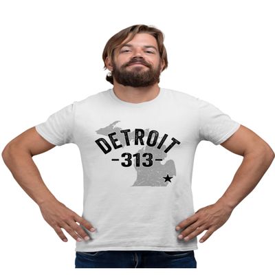 XX-Large White Mens Detroit Michigan 313 Area Code T-Shirt