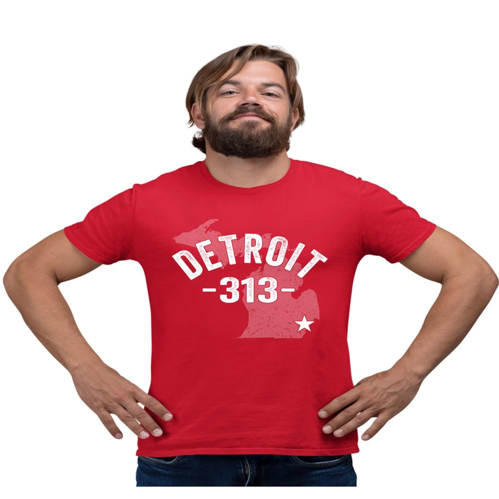 5X-Large Red Mens Detroit Michigan 313 Area Code T-Shirt