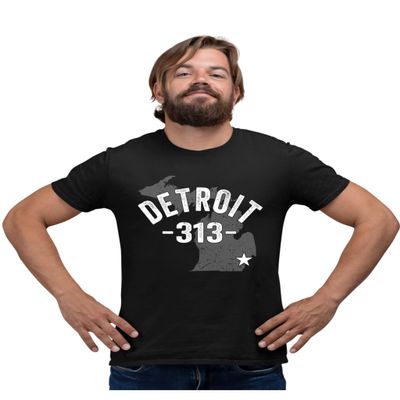 XX-Large Black Mens Detroit Michigan 313 Area Code T-Shirt