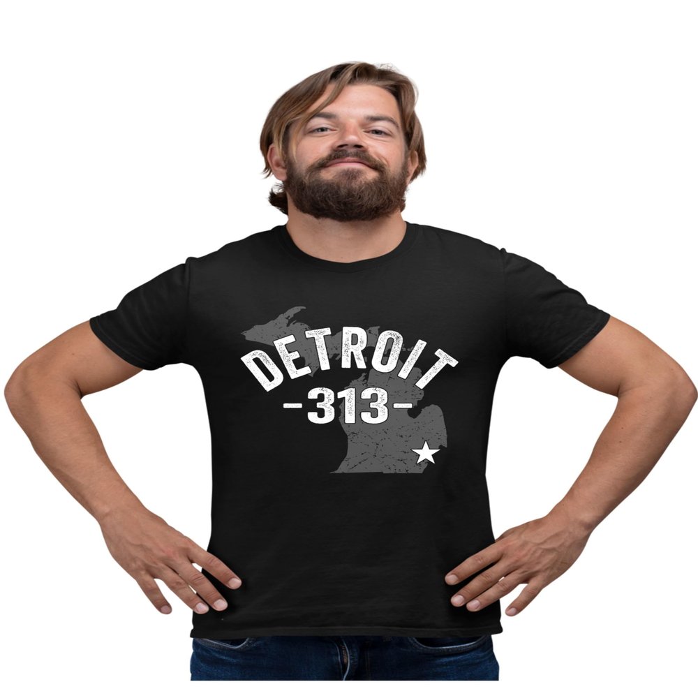 XX-Large Black Mens Detroit Michigan 313 Area Code T-Shirt