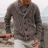 ZYXTIM Mens Shawl Cardigan Sweaters Cable Knitted Loose Fit Chunky Warm Sweater with Buttons Brown view 2