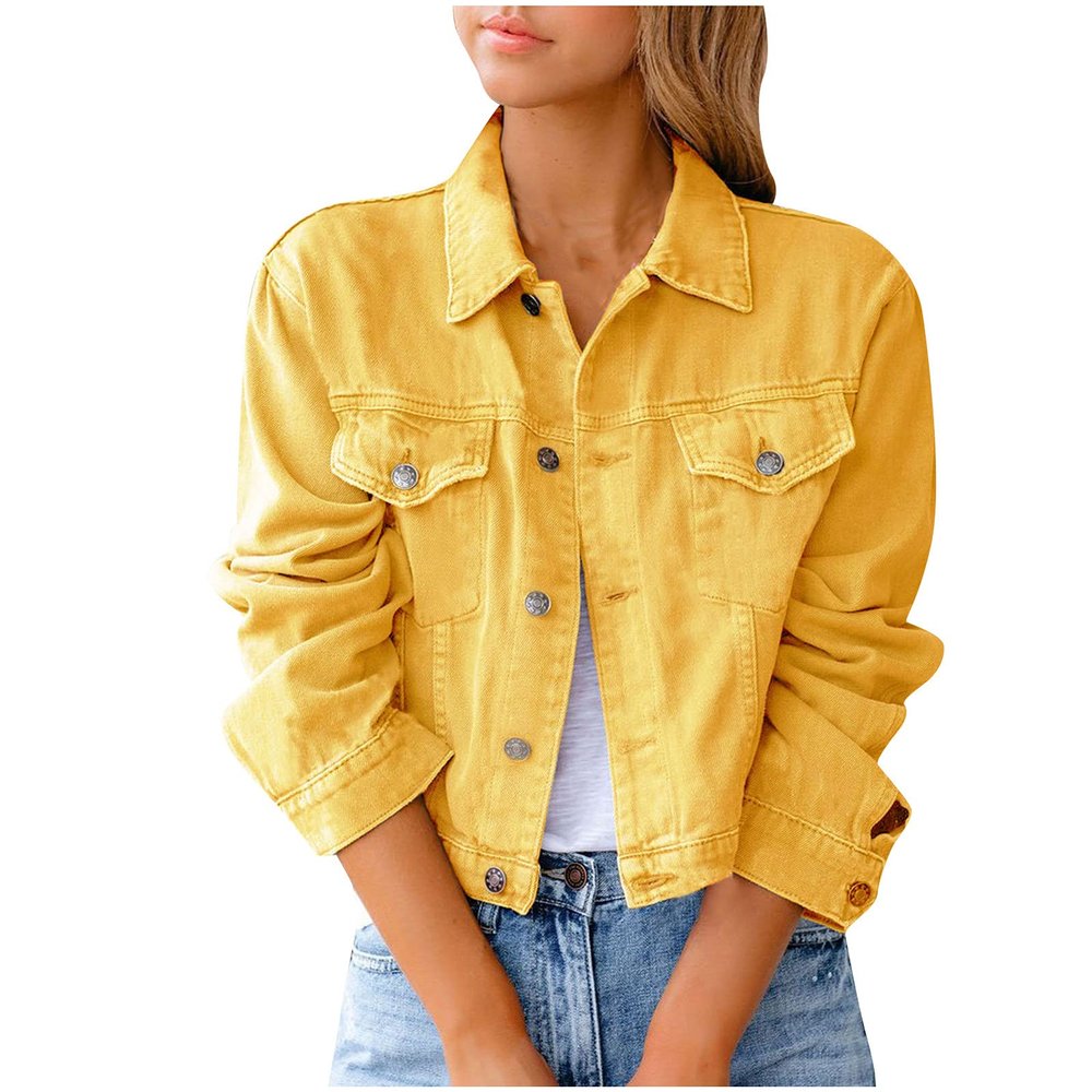 Womens Denim Jackets Distressed Fashion Fall Outfits Long Sleeve Jean Jacket Coats Cropped Trucker Jacket Outerwear