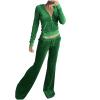 Womens Two Piece Velvet Sets Hooded Jackets Fashion Long Sleeve Crop Top Sweatsuits Jogger Pants Workout Sets Tracksuit view 1