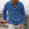 ZYXTIM Mens Shawl Cardigan Sweaters Cable Knitted Loose Fit Chunky Warm Sweater with Buttons Blue view 2