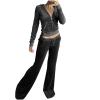 Womens Two Piece Velvet Sets Hooded Jackets Fashion Long Sleeve Crop Top Sweatsuits Jogger Pants Workout Sets Tracksuit view 1