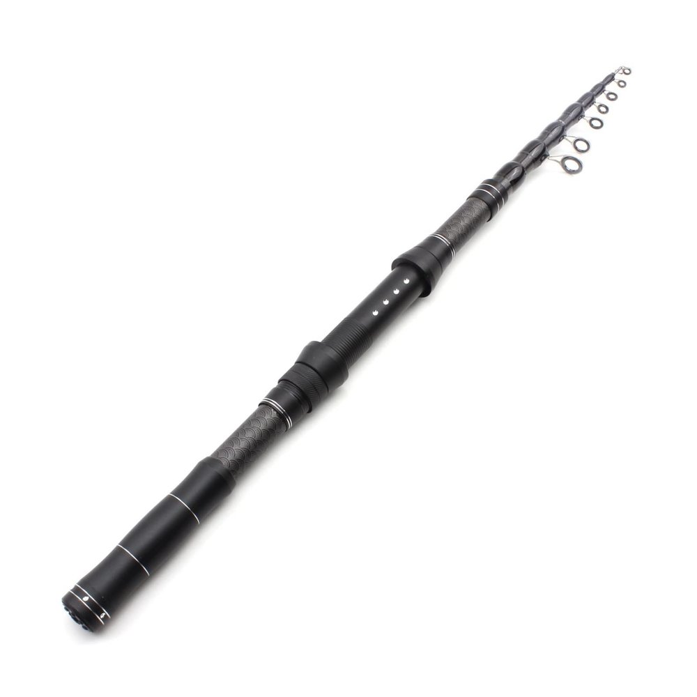 Fishing Multifunction Spinning Rod Carbon Fishing Fish Pole Telescopic Travel Fishing Rod Ultrashort Fishing Tackle Fishing Gear (Size : Black_2.4 m)