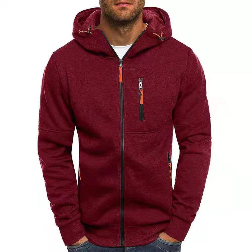 ZYXTIM Mens Full Zip Hoodies Casual Sweathshirts Oversize Long Sleeve Lightweight Warm Workout Running Sports Jacket with Pockets Red