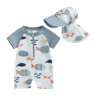Hnyenmcko Infant Baby Boy Girls Rash Guard Swimsuit Short Sleeve Zipper Bathing Suit Toddler One Piece Swimwear Sunsuit (Fish-Multi Color, 2-3 Years)
