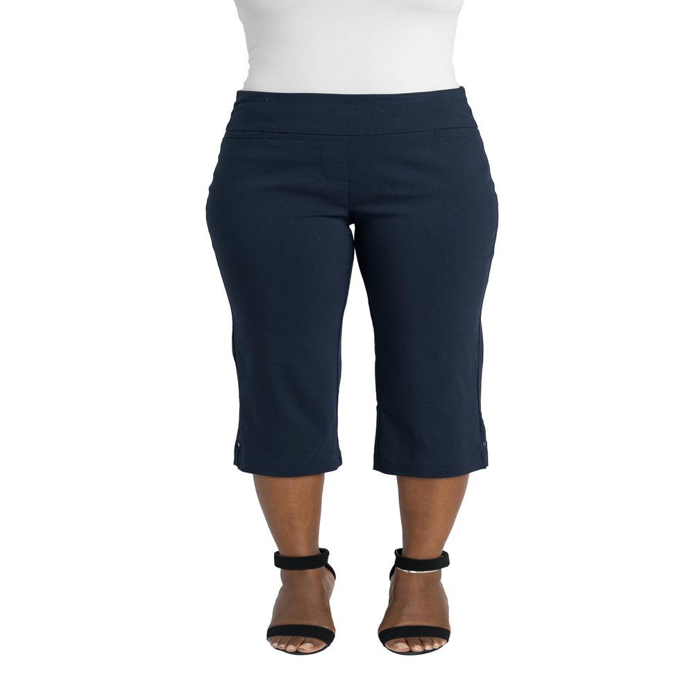 Briggs New York Women's Pull On Split Hem Capri, Navy, 16