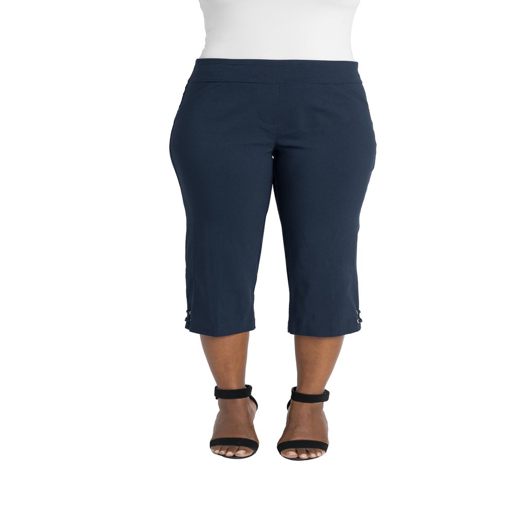 Briggs New York Women's Pull On Lace Up Hem Capri, Navy, 10