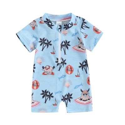 Hnyenmcko Infant Baby Boy Girls Rash Guard Swimsuit Short Sleeve Zipper Bathing Suit Toddler One Piece Swimwear Sunsuit (Cocoanut-Blue, 3-6 Months)