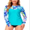 Womens Rash Guard Long Sleeve Uv Protection Surf Shirts SPF 50 Tie Dye Printed Swim Tops Aqua Blue S view 1