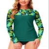 Womens Long Sleeve Rash Guard Swimsuit Sun Protection Swim Shirt SPF Swimwear Tops Green Palm Leaf XXL view 1