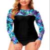 Womens Rash Guard Long Sleeve Bathing Suit Top Long Sleeve Surfing Swimsuit Shirt Black Palm Leaf M view 1