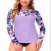 Deerose Rash Guard for Women Swimsuit Uv Protection Long Sleeve Surfing Beachwear Purple White Floral S view 1