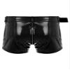YiZYiF Men's Latex PVC Faux Leather Short Pants Solid Buckled Crotchless Boxer Shorts Hot Pants 2#Black B X-Large view 2