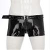 YiZYiF Men's Latex PVC Faux Leather Short Pants Solid Buckled Crotchless Boxer Shorts Hot Pants 2#Black B X-Large view 3