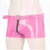 YiZYiF Men's Latex PVC Faux Leather Short Pants Solid Buckled Crotchless Boxer Shorts Hot Pants 2#Pink B X-Large view 3