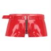 YiZYiF Men's Latex PVC Faux Leather Short Pants Solid Buckled Crotchless Boxer Shorts Hot Pants 2#Red B Medium view 1