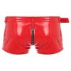 YiZYiF Men's Latex PVC Faux Leather Short Pants Solid Buckled Crotchless Boxer Shorts Hot Pants 2#Red B Medium view 2