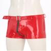 YiZYiF Men's Latex PVC Faux Leather Short Pants Solid Buckled Crotchless Boxer Shorts Hot Pants 2#Red B Medium view 3