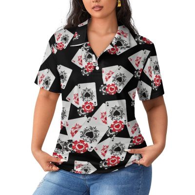 Playing Poker Cards Women's Sport Shirt Short Sleeve Golf T-Shirt Tennis Quick Dry Casual Tops Print Work Shirt
