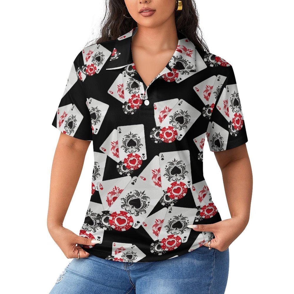 Playing Poker Cards Women's Sport Shirt Short Sleeve Golf T-Shirt Tennis Quick Dry Casual Tops Print Work Shirt