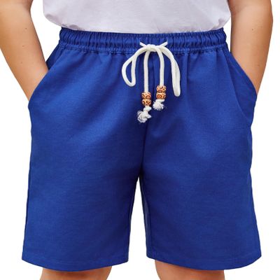 Arshiner Boys Linen Shorts with Elastic Waist Breathable Summer Beach Shorts for Kids 5-13 Years Navy Blue